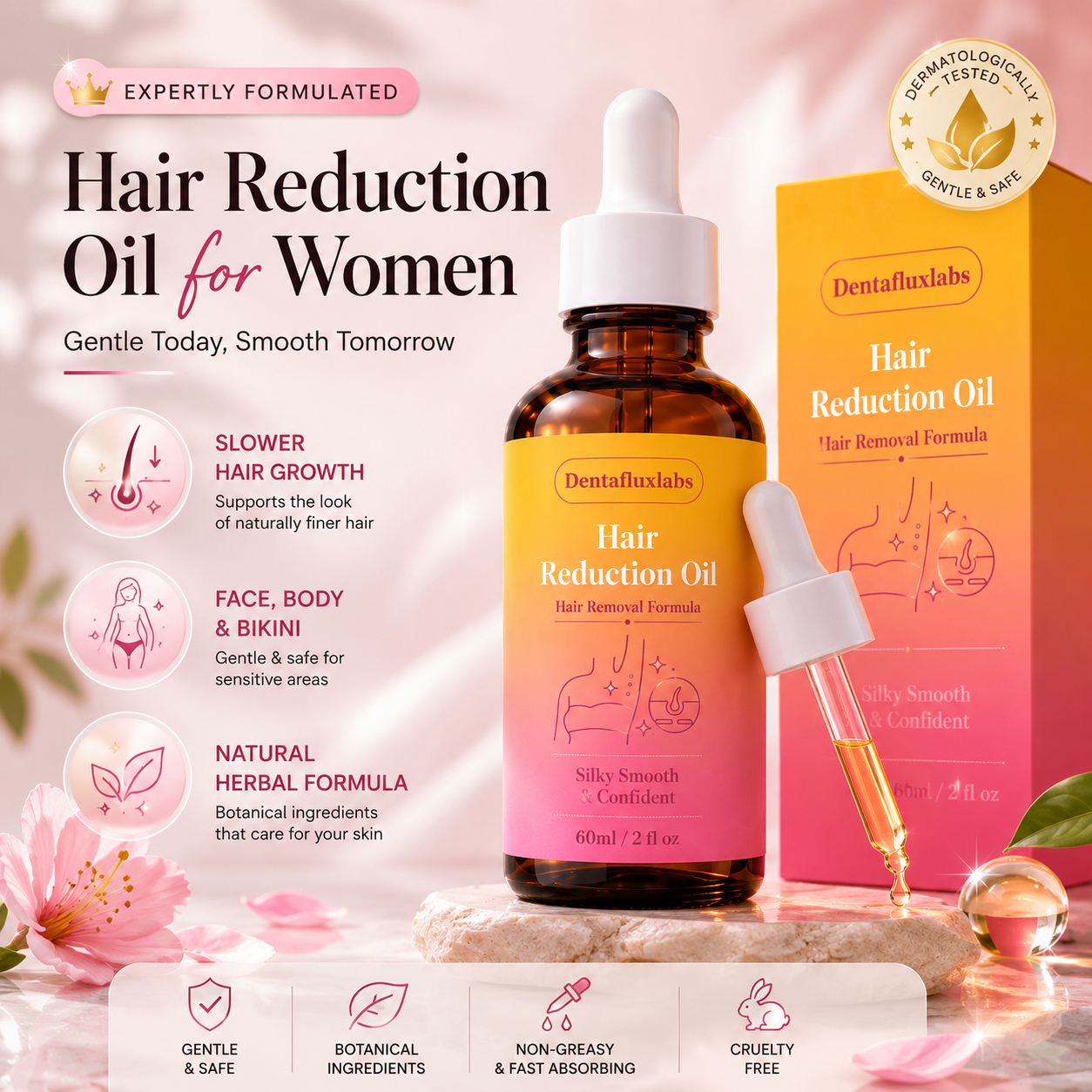 🔥LAST DAY 60% OFF  Dentafluxlabs Hair Reduction Oil 60 ml – Permanent Hair Removal Oil